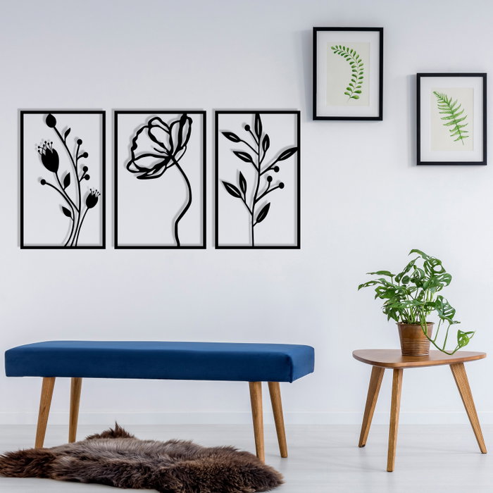 Wallity Flowers Escultura de pared de metal negra
